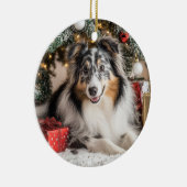 Décoration En Céramique Bleu Merle Sheltie Noël (Droite)