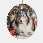 Décoration En Céramique Bleu Merle Sheltie Noël (Gauche)