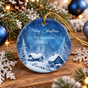 Décoration En Céramique Bleu Minuit Céleste Noël Neige Glacée