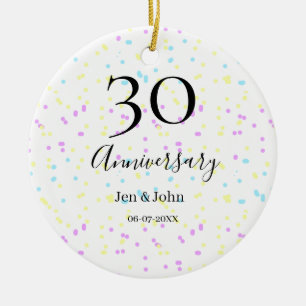 Décoration En Céramique Bleu rose jaune pois 30e anniversaire nom