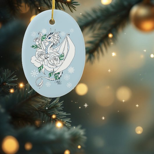 Décoration En Céramique Bleu Roses de dragon blanc