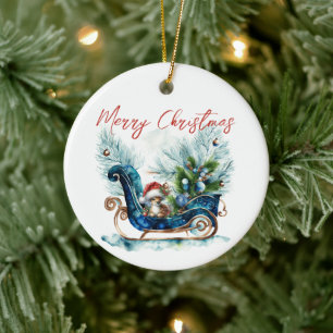 Décoration En Céramique Bleu Sled Bébé Reindeer