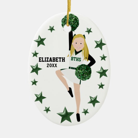 Décoration En Céramique Blonde Pom Squad vert et blanc (Devant)