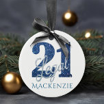 Décoration En Céramique Blue 21 et Legal | Nom personnalisé 21e anniversai<br><div class="desc">Etre 21 et enfin légal est une énorme étape ! Ce thème d'anniversaire "21 ans et légal" d'inspiration glam grunge présente une fausse parties scintillant avec une superposition de script pour la meilleure façon de célébrer et de commémorer l'événement. Pour des personnalisations ou d'autres couleurs, veuillez visiter JustFharryn @ Zazzle.com...</div>