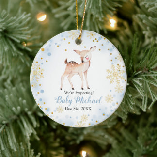 Décoration En Céramique Blue Baby Deer Animal Nous attendons des parents