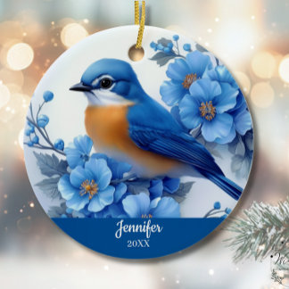 Décoration En Céramique Blue Bird Floral Christmas North American Eastern