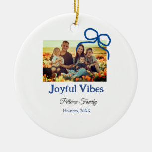 Décoration En Céramique Blue bow joyful Vibes ajouter nom de famille photo