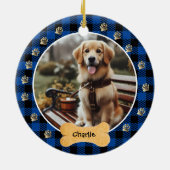 Décoration En Céramique Blue Buffalo Plaid Motif Gold Pet Print Family (Dos)