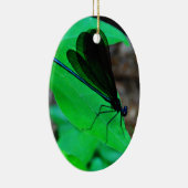 Décoration En Céramique Blue Damselfly on a green leaf. (Droite)