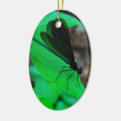 Décoration En Céramique Blue Damselfly on a green leaf. (Gauche)