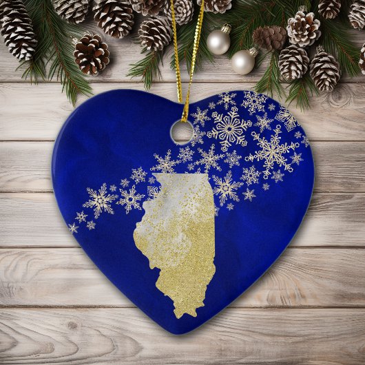 Décoration En Céramique Blue Gold Snowflake Illinois Heart