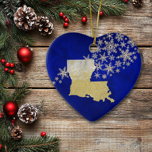 Décoration En Céramique Blue Gold Snowflake Louisiana Heart