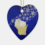 Décoration En Céramique Blue Gold Snowflake Wisconsin Heart (Gauche)