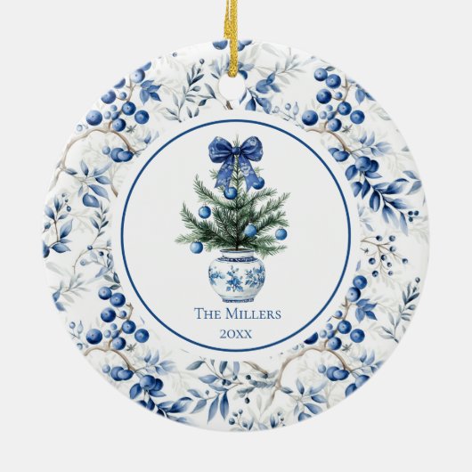 Décoration En Céramique Blue Holly Toile Circle Ornament (Dos)