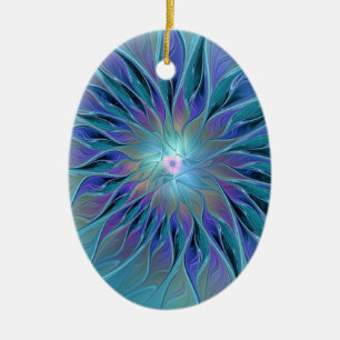 Décoration En Céramique Blue Purple Flower Dream Abstrait Fractal Art
