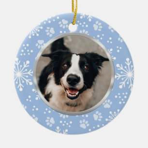 Décoration En Céramique Blue Snowflake Paw Motif Pet Photo