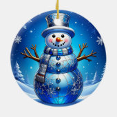 Décoration En Céramique Blue Snowman Snowflakes Holiday Ornament (Dos)