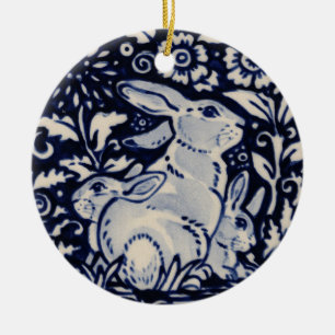 Décoration En Céramique Blue & White Rabbit Maman & Baby Date Personnalis