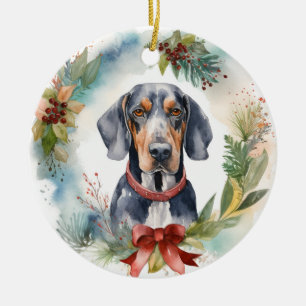 Décoration En Céramique Bluetick Coonhound Christmas Wreath Festive Pup