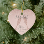 Décoration En Céramique Blush Rose Gold 40th Birthday Heart Date of Birth<br><div class="desc">Our unique 40th Birthday ceramic ornament holiday gift features a feminine blush pink glitter ombre background with rose gold champagne glasses ready to toast the birthday honoree, whose name is written on the heart-shaped ornament in elegant script typography. Additional example text reads: "Cheers! To 40 Years" followed by the date...</div>