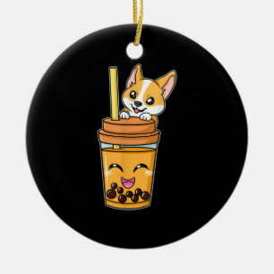 Décoration En Céramique Boba Tapioca Perles Bubble Lait Thé Boire Corgi