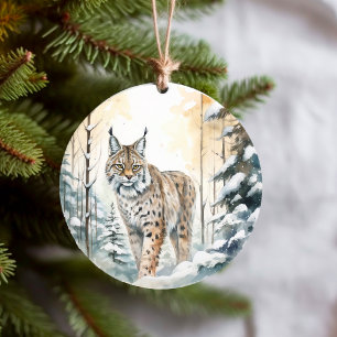 Décoration En Céramique Bobcat Jolie forêt hivernale