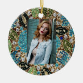 Décoration En Céramique bohème girly chic argent turquoise fleur bleu (Devant)