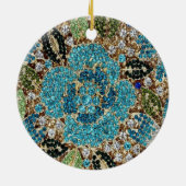 Décoration En Céramique bohème girly chic argent turquoise fleur bleu (Dos)