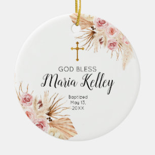 Décoration En Céramique Bohème rose Floral Personnalisé Fille Baptême