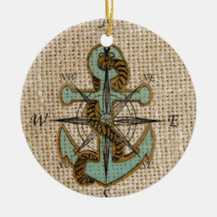 Décoration En Céramique boho chic burlap nautique boussole bleu ancre