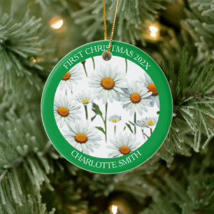 Décoration En Céramique Boho moderne blanc marguerite florale Premier Noël