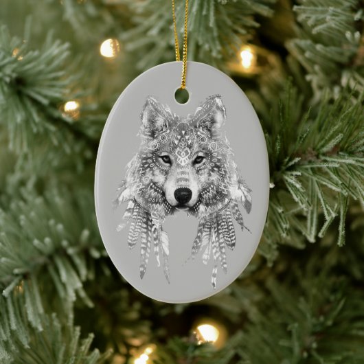 Décoration En Céramique Boho Wolf personnalisable (Arbre)