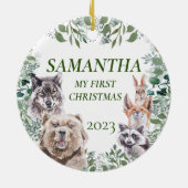 Décoration En Céramique Bois Animaux mignonette premier bébé de Noël (Dos)