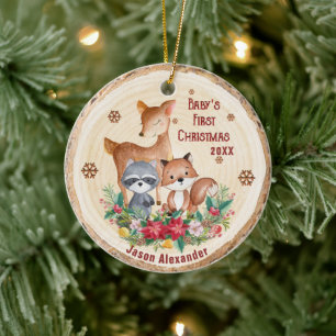 Décoration En Céramique Bois Animaux Premier Noël Personnalisé