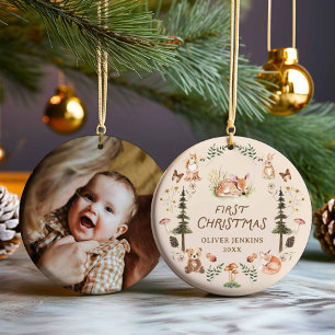 Décoration En Céramique Bois bébé Boy First Christmas Photo Ornament