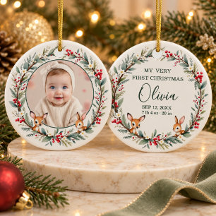 Décoration En Céramique Bois Bébé Premier Noël Photo