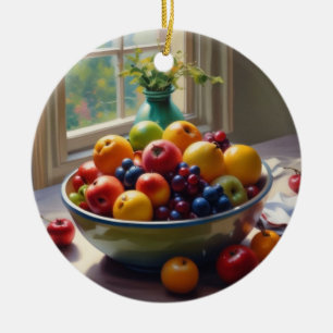 Décoration En Céramique Bol de fruit sur table peinture à l'huile classiqu