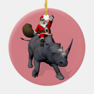 Décoration En Céramique Bon Père Noël Sur Rhino Rhinoceros