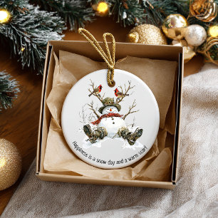 Décoration En Céramique Bonhomme de neige avec cardinaux