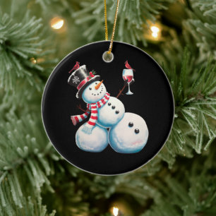 Décoration En Céramique Bonhomme de neige avec vin Noël Cadeau drôle de No