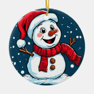 Décoration En Céramique Bonhomme de neige de dessin animé festif avec chap