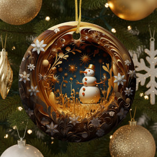 Décoration En Céramique Bonhomme de neige floral personnalisé pour Noël