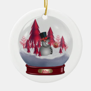 Décoration En Céramique Bonhomme de neige ornemental Boules de Noël rouges