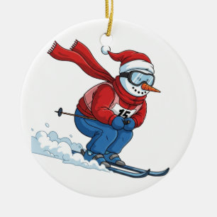 Décoration En Céramique Bonhomme de neige Skieur Noël 2026 Vacances Sports