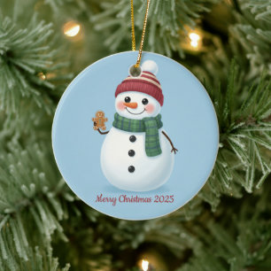 Décoration En Céramique Bonhomme de neige souriant avec bonnet Noël 2025 m