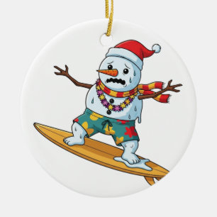 Décoration En Céramique Bonhomme de neige surfeur Noël 2026 Vacances drôle