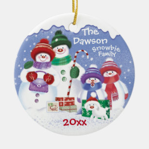 Décoration En Céramique "Bonhommes de neige mignons, famille de 4