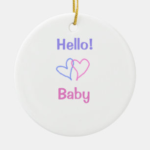 Décoration En Céramique Bonjour bébé rose violet cœur aquarelle boho