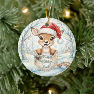 Décoration En Céramique Bonne année 2027 avec le cerf de Noël