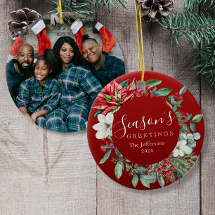 Décoration En Céramique Bonnes Fêtes Rouge Poinsettia Photo Noël